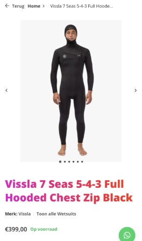 Vissla 7 seas 5-4-3 full hooded chest zip (M) | optioneel met gloves en boots van mystic