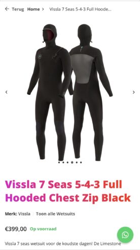 Vissla 7 seas 5-4-3 full hooded chest zip (M) | optioneel met gloves en boots van mystic